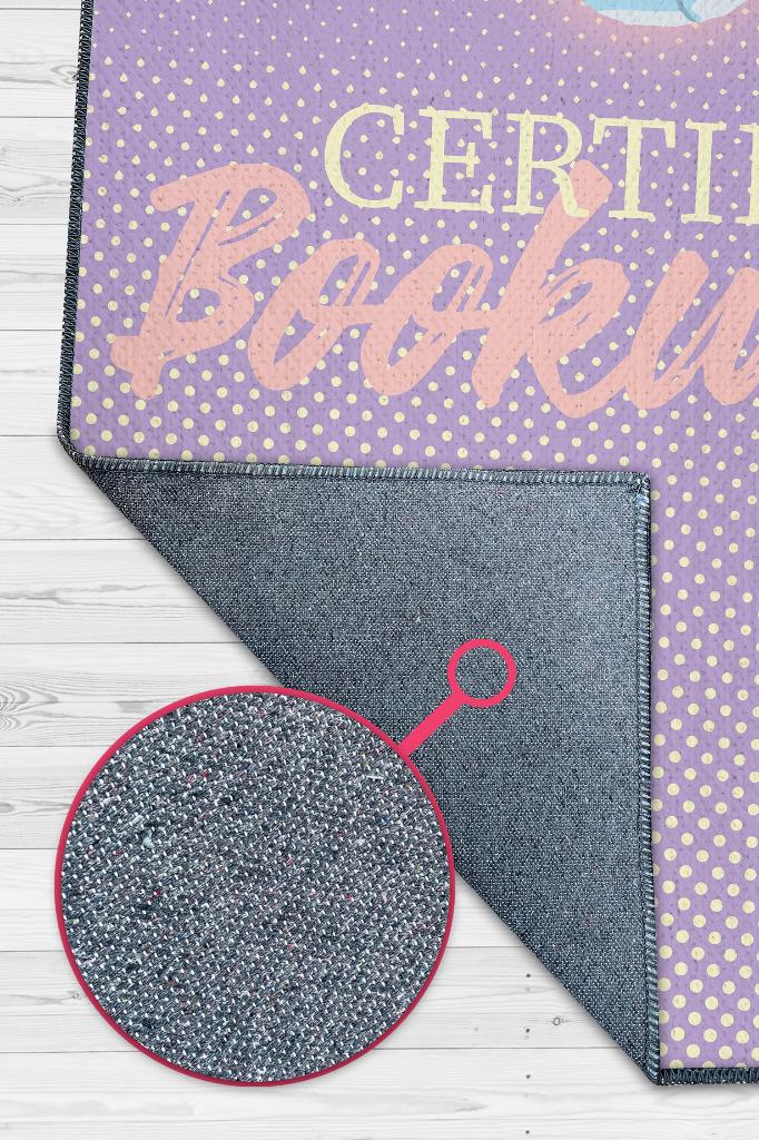 Sertifikalı Kitap Kurdu Mor Renkli Kitap Sever Halısı Okuma Sever Çalışma Odası Halısı