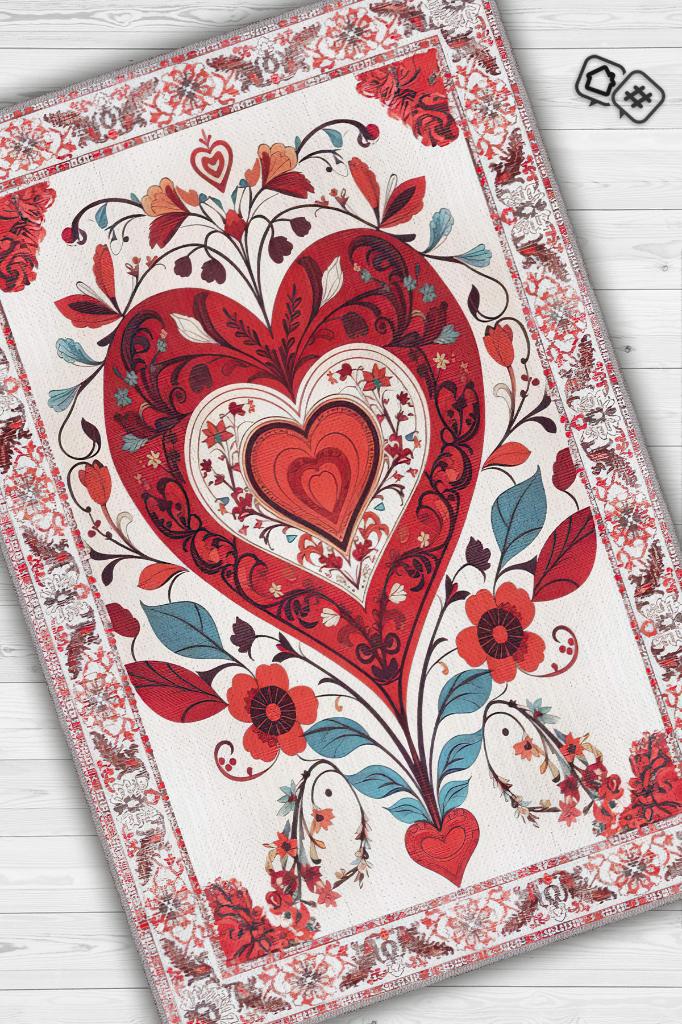 Sevgi Aşk Yer Etnik Desenli Salon Halısı Modern Oturma Odası Halısı Kırmızı Renkli Halı