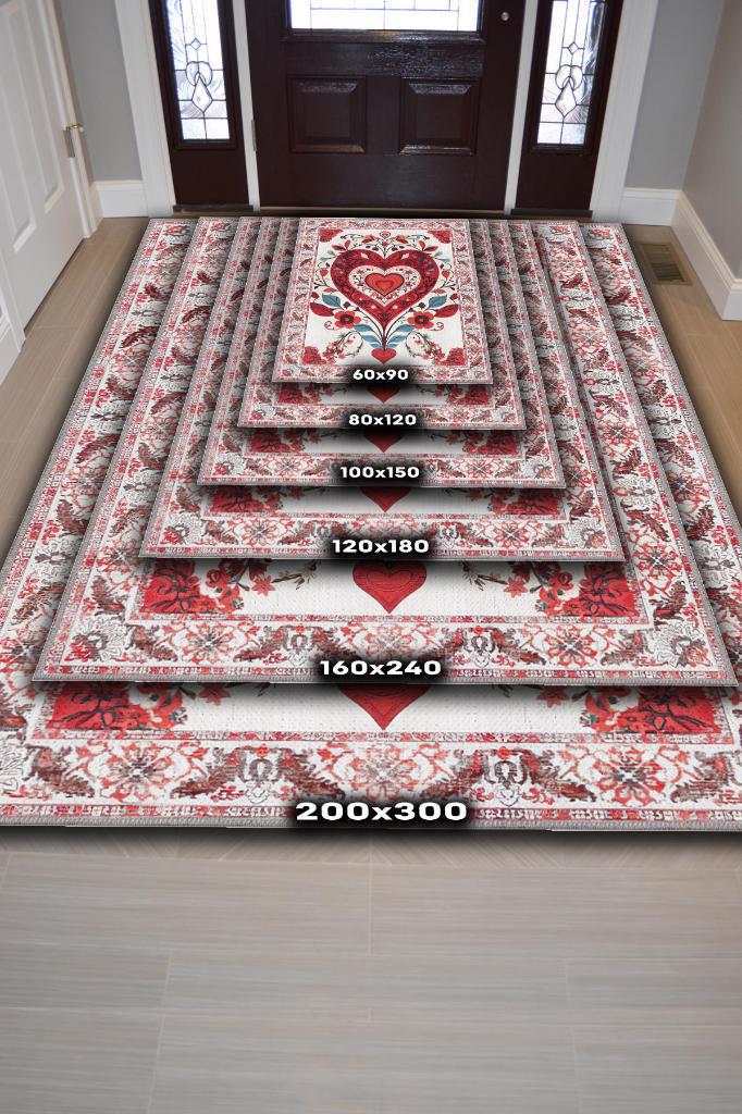 Sevgi Aşk Yer Etnik Desenli Salon Halısı Modern Oturma Odası Halısı Kırmızı Renkli Halı