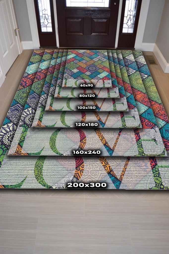 Sevgi Gereken Yer Etnik Desenli Salon Halısı Modern Oturma Odası Halısı Çok Renkli Halı