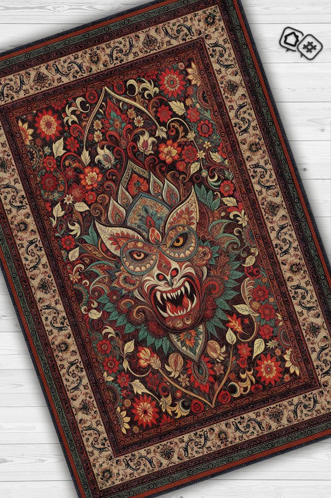 Şeytan Figürlü Korku Temalı Salon Halısı Gotik Çok Renkli Oturma Odası Halı Konsept Halı