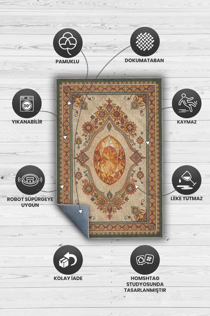 Sitrin Taşı Halısı Turuncu Renkli Enerji Taşı Figürlü Halı Spiritüel Temalı Modern Halı