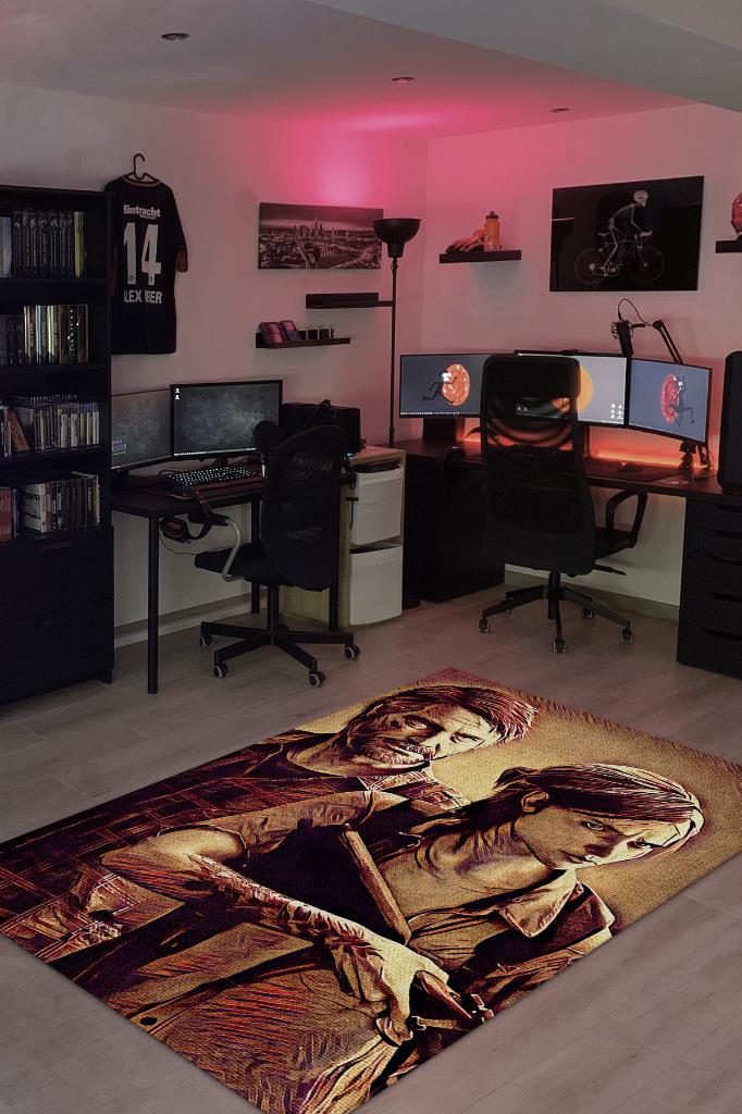 Sonuncumuz Çok Renkli Oyuncu Halısı Zemini Kahverengi Gamer Temalı Last Of Us Sever Halısı