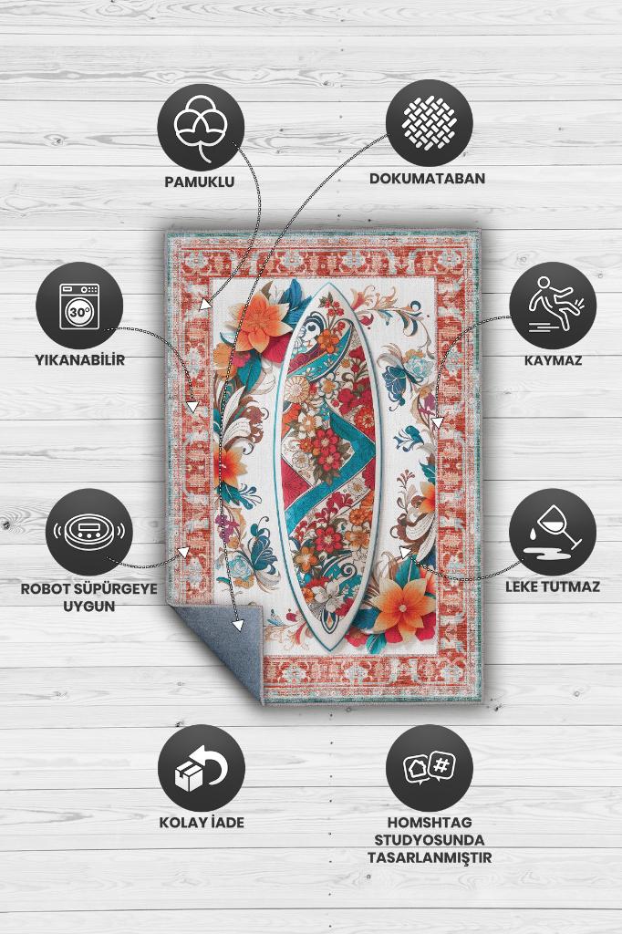 Sörf Tahtası Desenli Halı Kırmızı Siyah Renkli Halı Uzakdoğu Spor Hediyelik Halı Spor Sever Halı