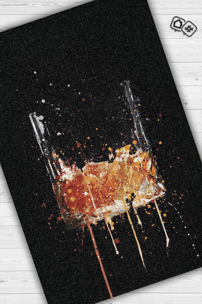 Splash Shot Temalı Orijinal Tasarımlı Party Ve Mutfak Halısı Siyah Dijital Baskı Halı