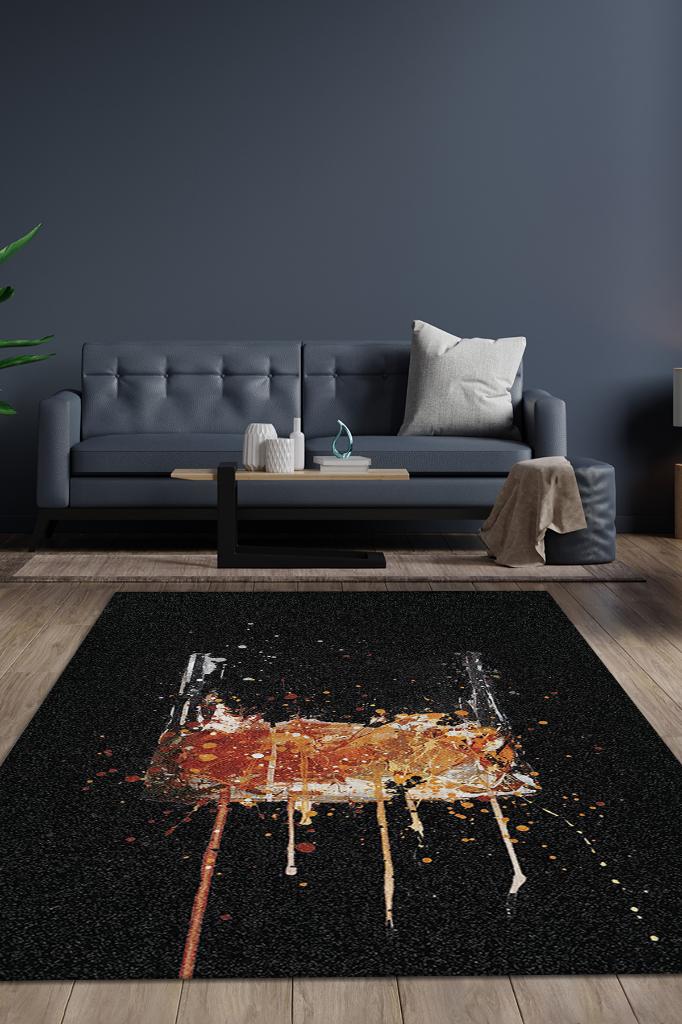 Splash Shot Temalı Orijinal Tasarımlı Party Ve Mutfak Halısı Siyah Dijital Baskı Halı