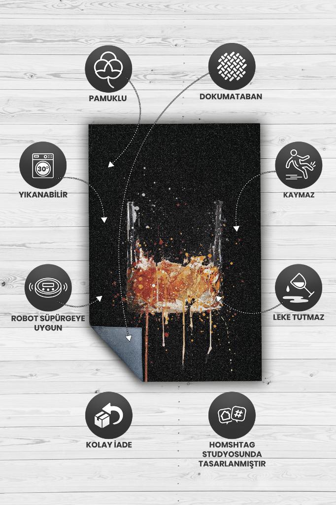 Splash Shot Temalı Orijinal Tasarımlı Party Ve Mutfak Halısı Siyah Dijital Baskı Halı