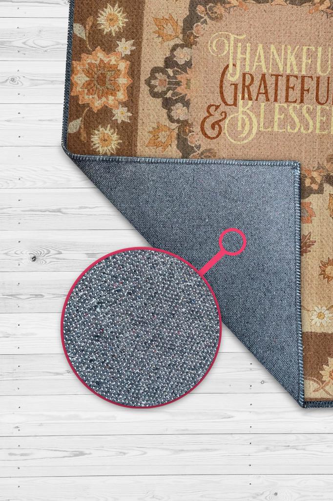 Şükran ve Minnet Etnik Temalı Dijital Baskılı Halı Çiçek Desenli Çok Renkli Salon Halısı