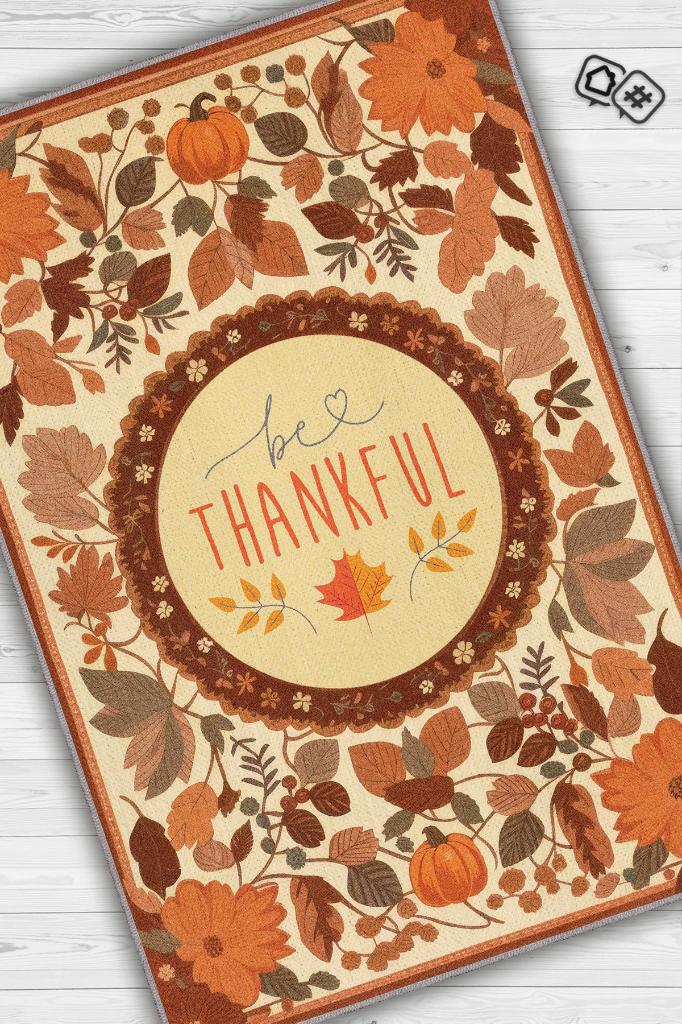 Şükür Et Çiçek Temalı Dijital Baskılı Halı Modern Çiçekli Halı Çok Renkli Salon Halısı