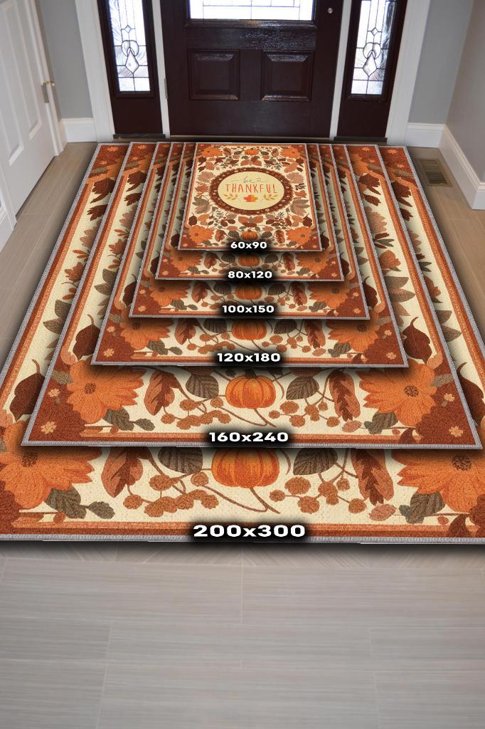 Şükür Et Çiçek Temalı Dijital Baskılı Halı Modern Çiçekli Halı Çok Renkli Salon Halısı