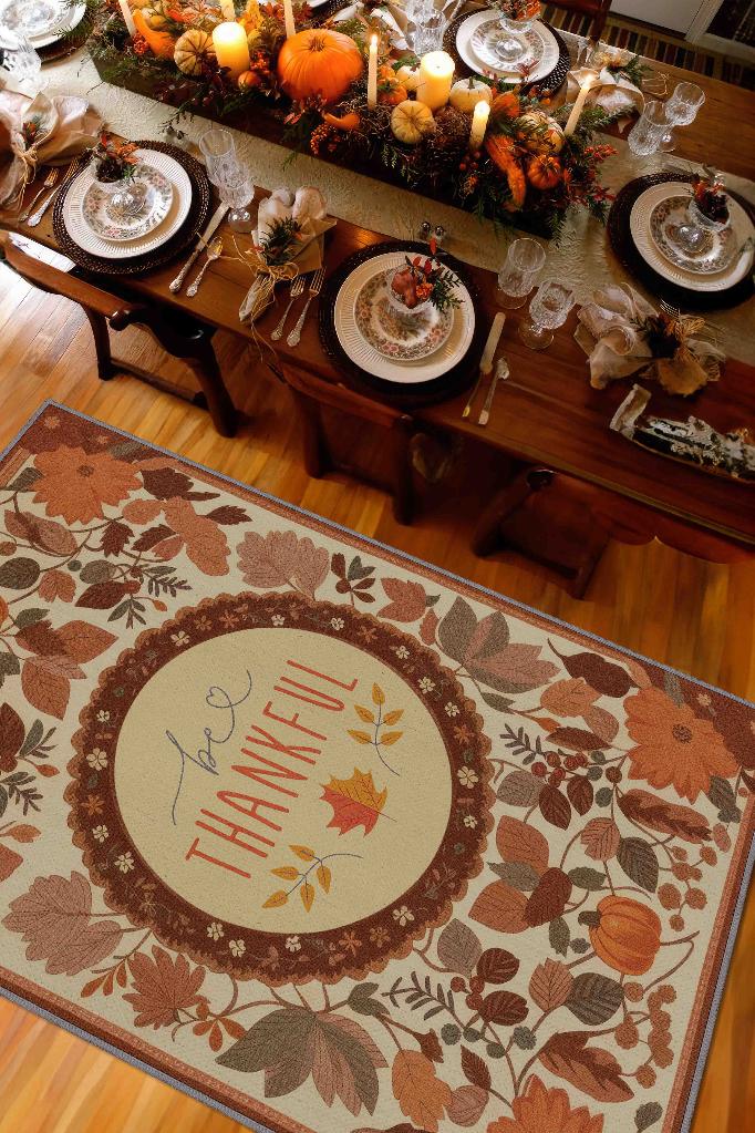 Şükür Et Çiçek Temalı Dijital Baskılı Halı Modern Çiçekli Halı Çok Renkli Salon Halısı