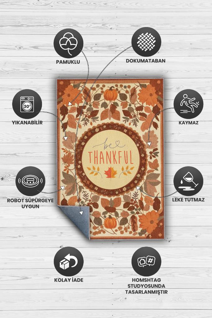 Şükür Et Çiçek Temalı Dijital Baskılı Halı Modern Çiçekli Halı Çok Renkli Salon Halısı