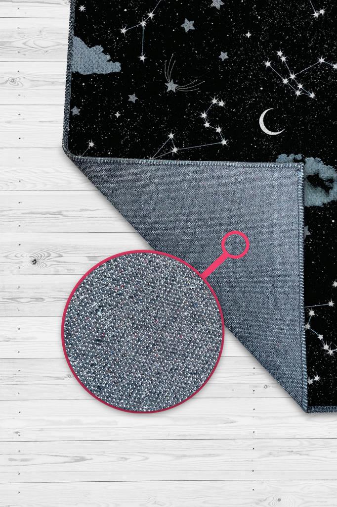 Takım Yıldızı Siyah Koyu Renkli Salon Halısı Bulut ve Gökyüzü Temalı Genç Odası Halıs