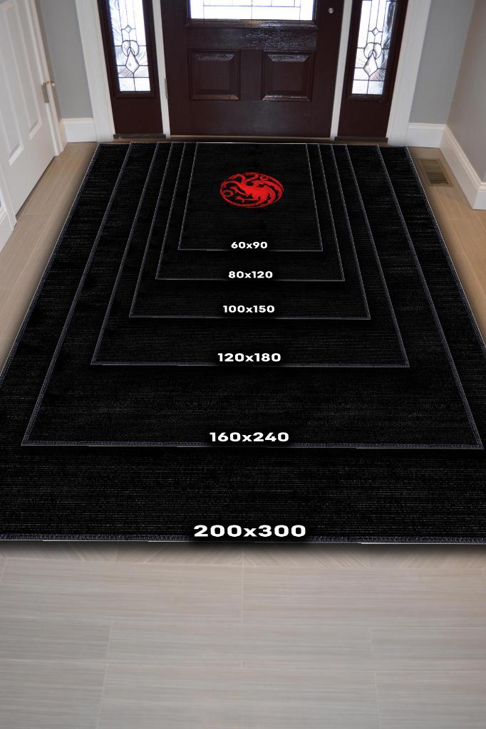 Targaryen Hanedanı Desenli Halı Game Of Thrones Film Halısı Siyah Kırmızı Film Serisi Halı