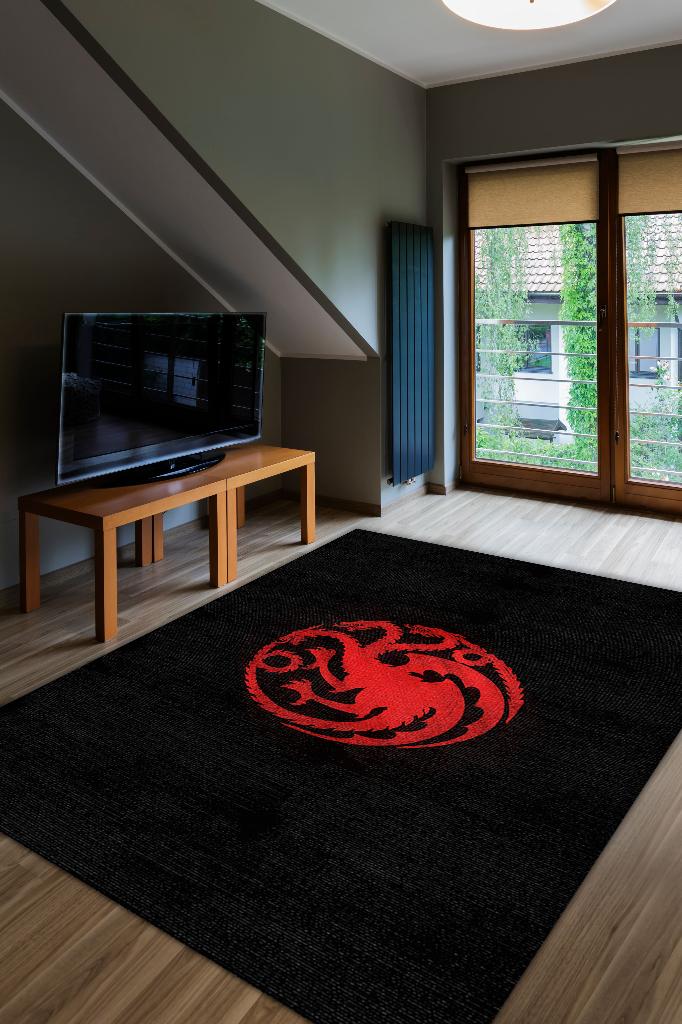 Targaryen Hanedanı Desenli Halı Game Of Thrones Film Halısı Siyah Kırmızı Film Serisi Halı