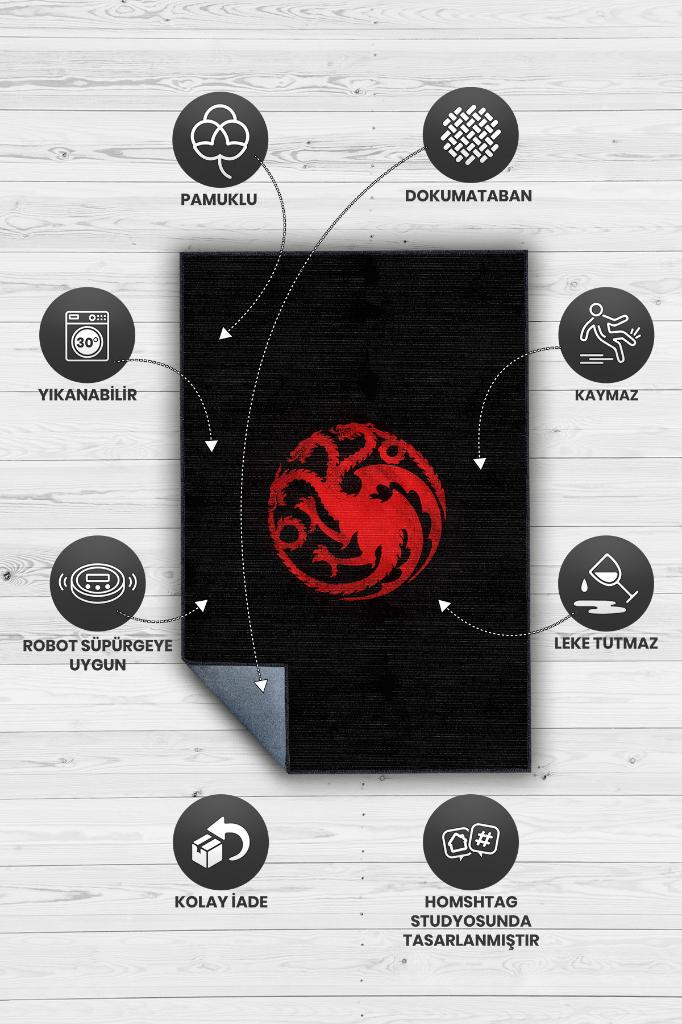 Targaryen Hanedanı Desenli Halı Game Of Thrones Film Halısı Siyah Kırmızı Film Serisi Halı