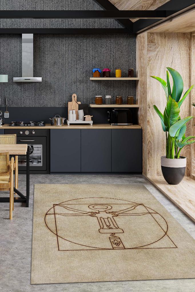 Tirbuşon Bej Kahve Renkli Halı Modern Parti Temalı Halı Tasarım Dokuma Hediyelik Halı