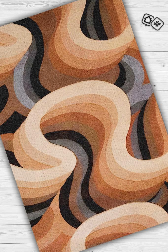 Toprak Tonları, Soyut Salon Halısı, Renk Geçişli Oturma Odası Halısı, Pamuklu Dokuma Tabanlı Yıkanabilir Dekoratif Halı