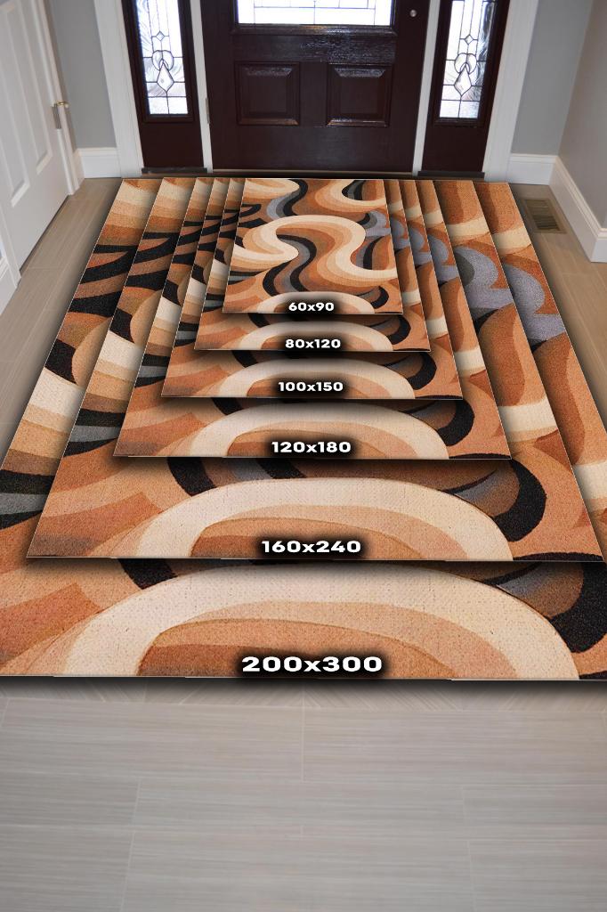 Toprak Tonları, Soyut Salon Halısı, Renk Geçişli Oturma Odası Halısı, Pamuklu Dokuma Tabanlı Yıkanabilir Dekoratif Halı