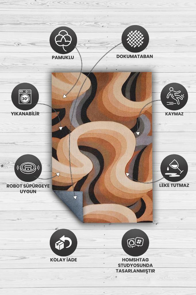 Toprak Tonları, Soyut Salon Halısı, Renk Geçişli Oturma Odası Halısı, Pamuklu Dokuma Tabanlı Yıkanabilir Dekoratif Halı