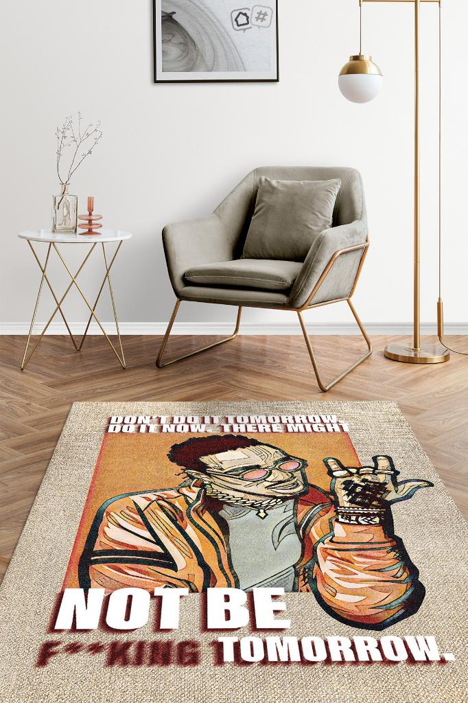 Travis Scott Renkli Müzisyen Halı Müzsik Severe Hediyelik Halı Geometrik Figürlü Halı