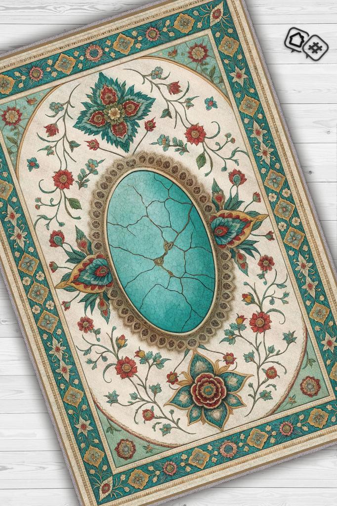Turkuaz Taşı Halısı Yeşil Turkuaz Renkli Aura Taşı Enerji Spiritüel Temalı Modern Halı