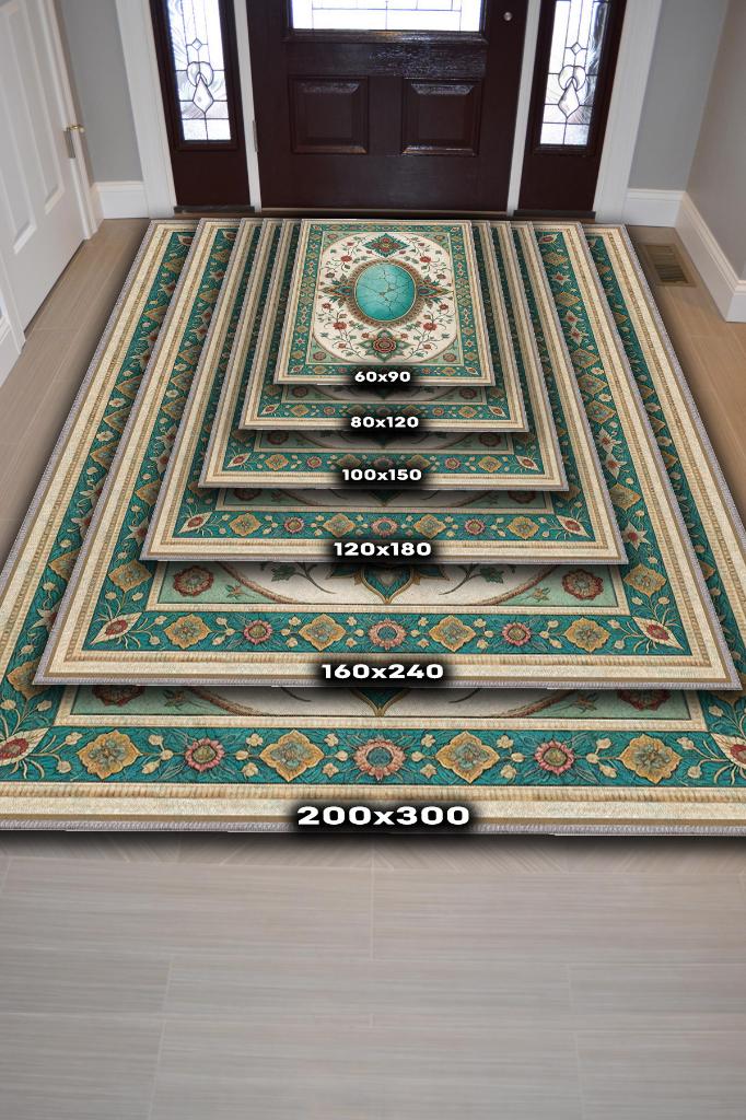 Turkuaz Taşı Halısı Yeşil Turkuaz Renkli Aura Taşı Enerji Spiritüel Temalı Modern Halı