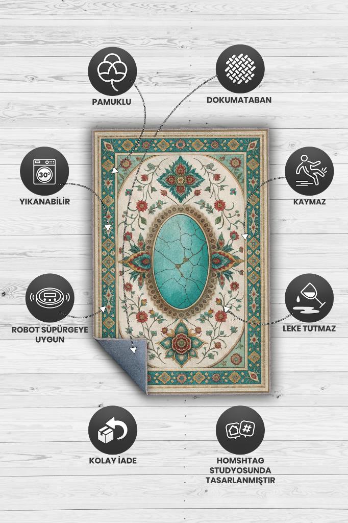 Turkuaz Taşı Halısı Yeşil Turkuaz Renkli Aura Taşı Enerji Spiritüel Temalı Modern Halı