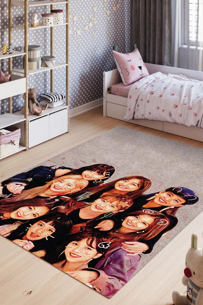 TWICE Çok Renkli Genç Kız Odası Halısı Moder Halı Açık Renk Kpop Sever Müzik Halısı