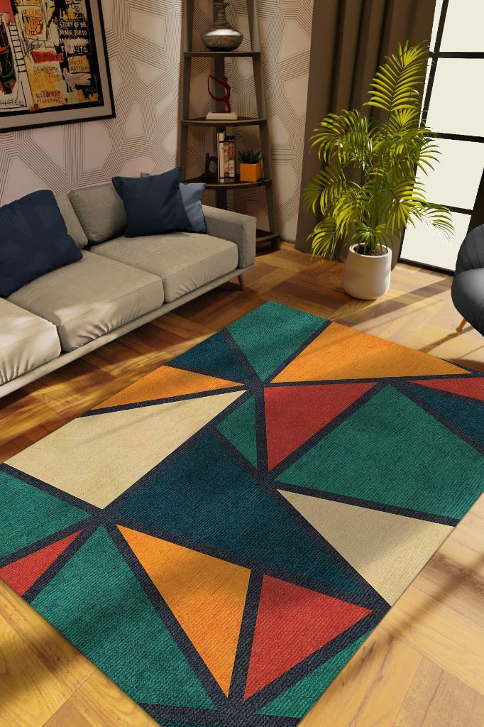 Üçgenler,Geometrik Halı,Çok Renkli İnce Yıkanabilir Kaymaz Halı,Geometrik Mutfak Halısı, Üçgen Şekilli Genç Odası Halısı,Soyut Temalı Oturma Odası Halısı,Pamuklu Dokuma Tabanlı Halı