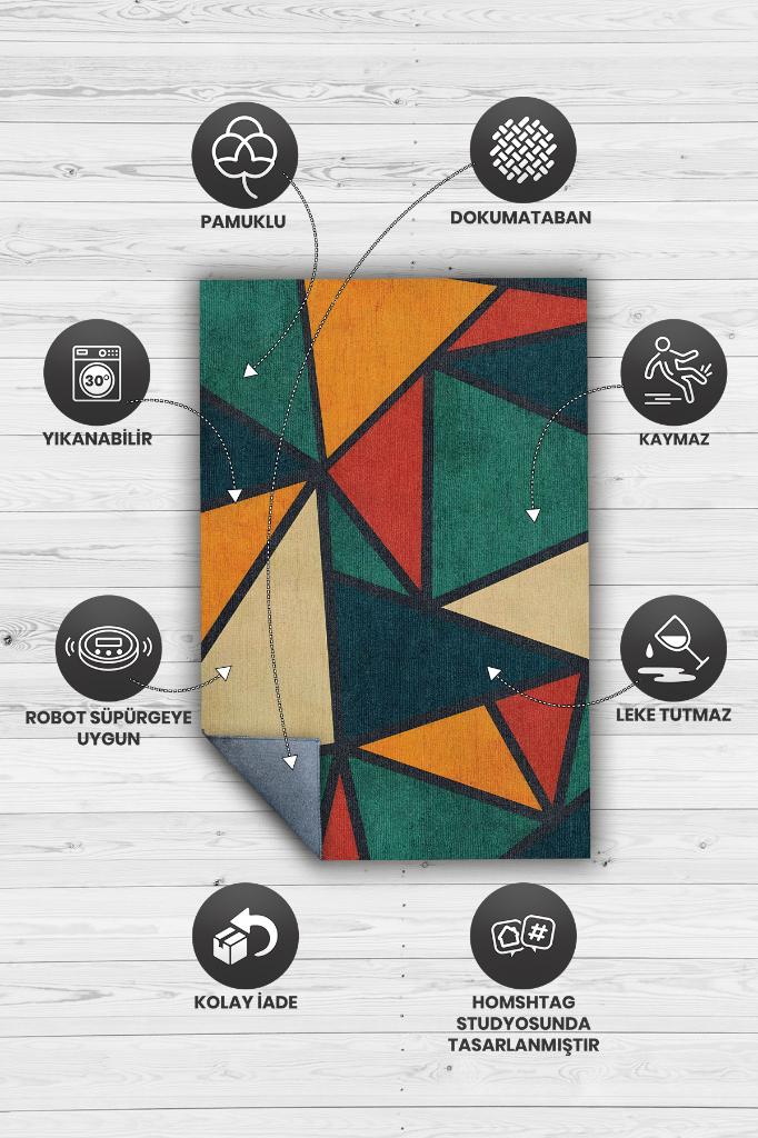 Üçgenler,Geometrik Halı,Çok Renkli İnce Yıkanabilir Kaymaz Halı,Geometrik Mutfak Halısı, Üçgen Şekilli Genç Odası Halısı,Soyut Temalı Oturma Odası Halısı,Pamuklu Dokuma Tabanlı Halı