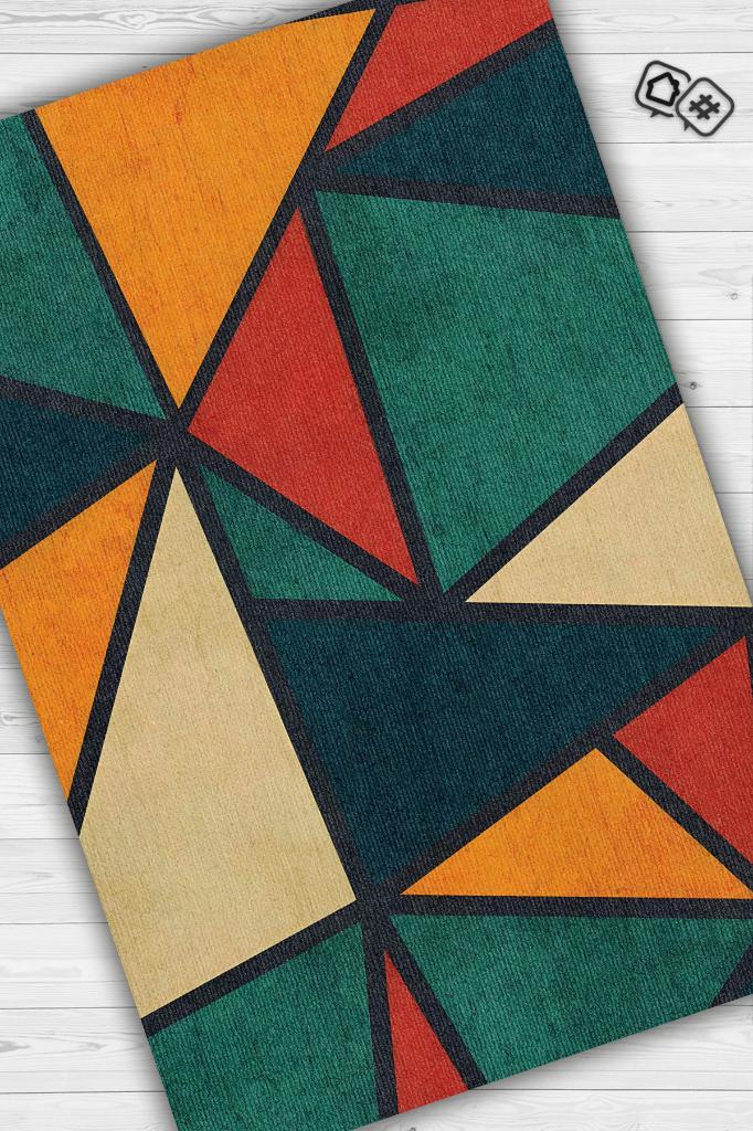Üçgenler,Geometrik Halı,Çok Renkli İnce Yıkanabilir Kaymaz Halı,Geometrik Mutfak Halısı, Üçgen Şekilli Genç Odası Halısı,Soyut Temalı Oturma Odası Halısı,Pamuklu Dokuma Tabanlı Halı