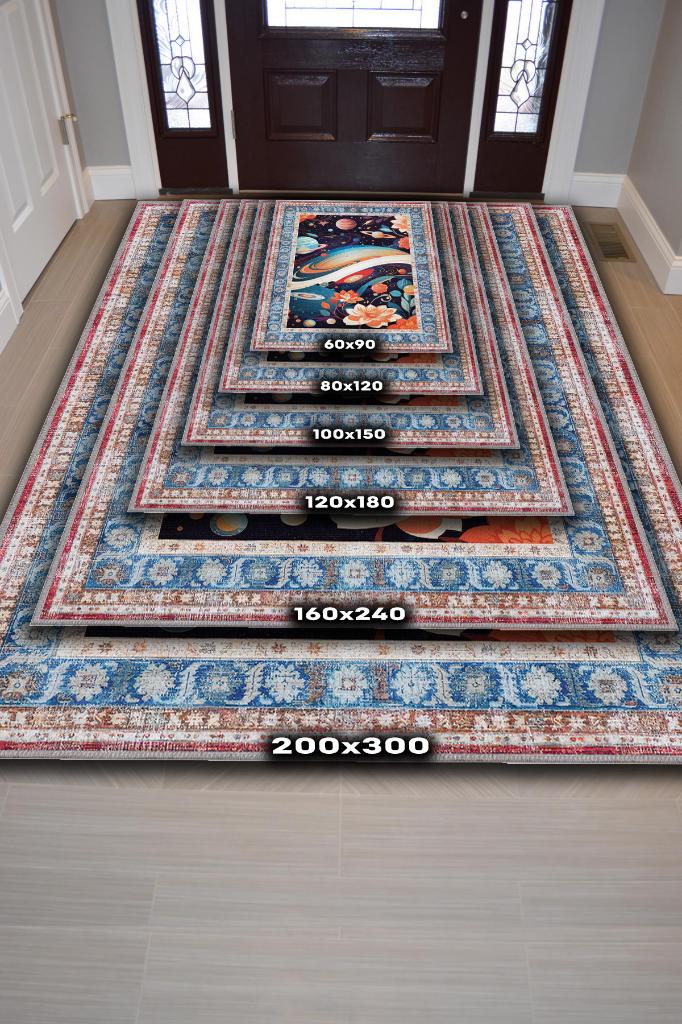 Uzay Temalı Çok Renkli Salon Halısı Hippie Ev Dekoru İndie Oda Dekoru Oturma Odası Halısı