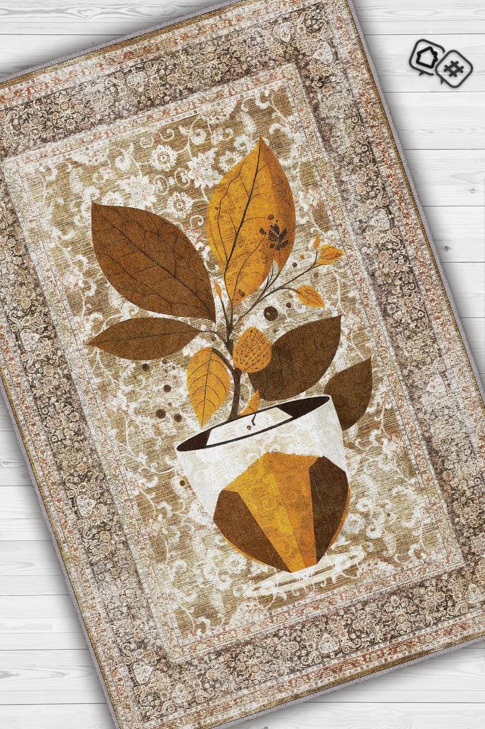 Vintage Kahve,Pastel Renkli Vintage Oturma Odası,Pamuklu Dokuma Tabanlı Yıkanabilir Kahvesever Halısı