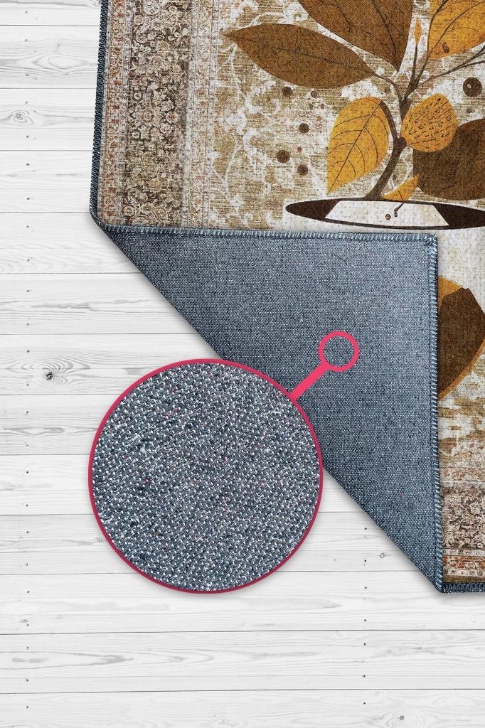 Vintage Kahve,Pastel Renkli Vintage Oturma Odası,Pamuklu Dokuma Tabanlı Yıkanabilir Kahvesever Halısı