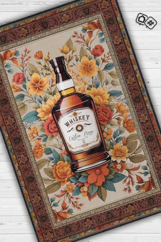 Viski Temalı İsimli Kişiye Özel İsim Yazılabilen 14 Şubat Seviliye Özel Halı Çiçekli Halı