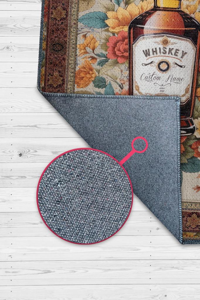 Viski Temalı İsimli Kişiye Özel İsim Yazılabilen 14 Şubat Seviliye Özel Halı Çiçekli Halı