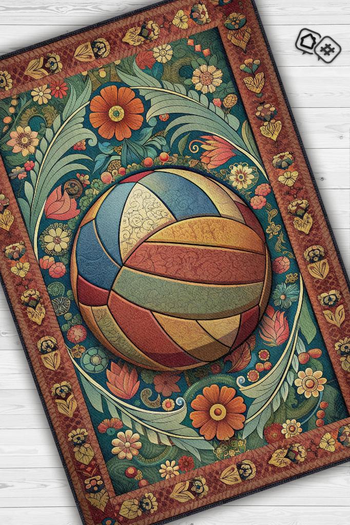 Voleybol Desenli Halı Çok Renkli Halı Spor Severe Hediye Halı Spor Sever İçin Çiçekli Halı