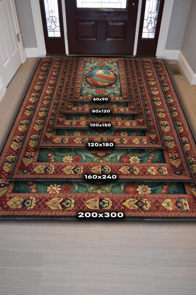 Voleybol Desenli Halı Çok Renkli Halı Spor Severe Hediye Halı Spor Sever İçin Çiçekli Halı