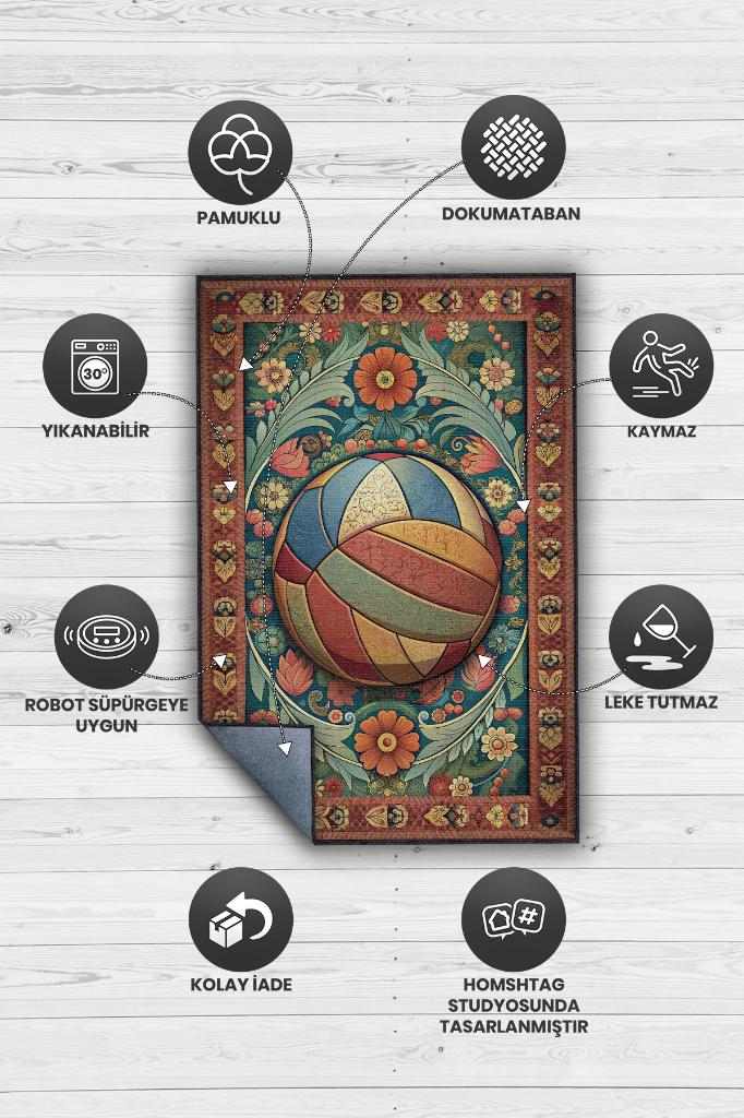 Voleybol Desenli Halı Çok Renkli Halı Spor Severe Hediye Halı Spor Sever İçin Çiçekli Halı