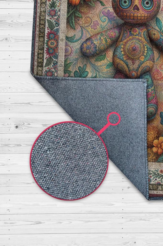 Voodoo Bebeği Figürlü Korku Temalı Salon Halı Koyu Renkli Halı Gotik Korku Sanatı Halısı