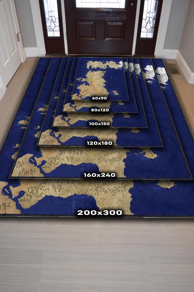 Westeros,Mavi Harita Desenli Modern,Pamuklu Dokuma Tabanlı Yıkanabilir Renkli Game Of Thrones Film Sever Halısı