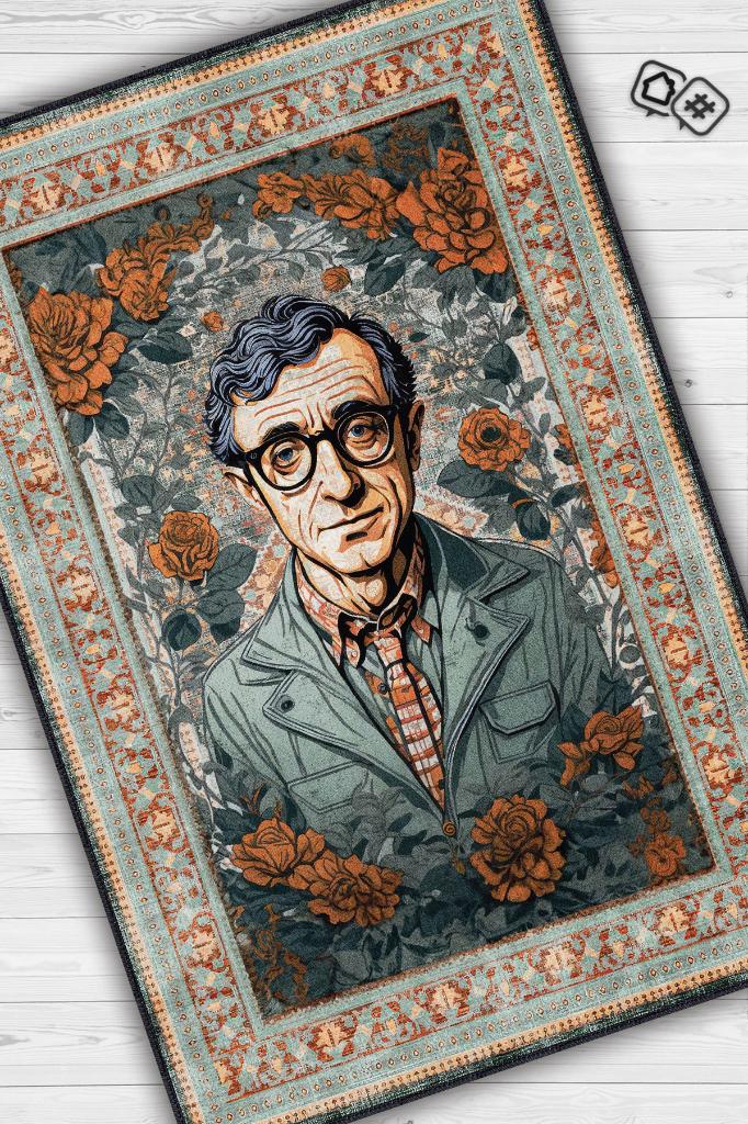 Woody Allen ,Modern Çiçek Desenli Art Deco Vintage Halı,Çok Renkli Maksimalist Halı