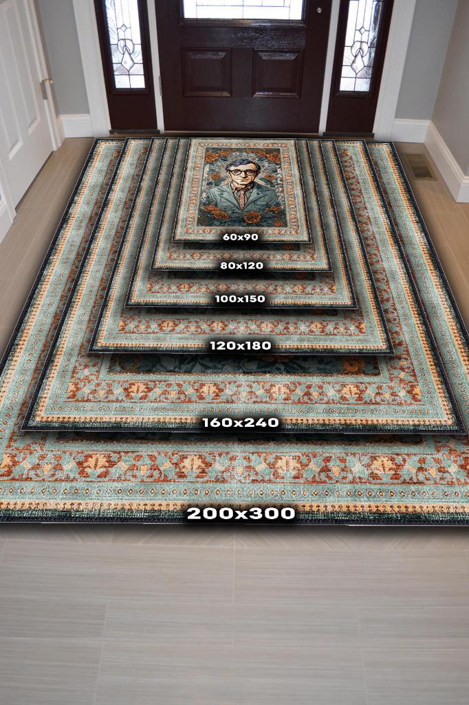 Woody Allen ,Modern Çiçek Desenli Art Deco Vintage Halı,Çok Renkli Maksimalist Halı