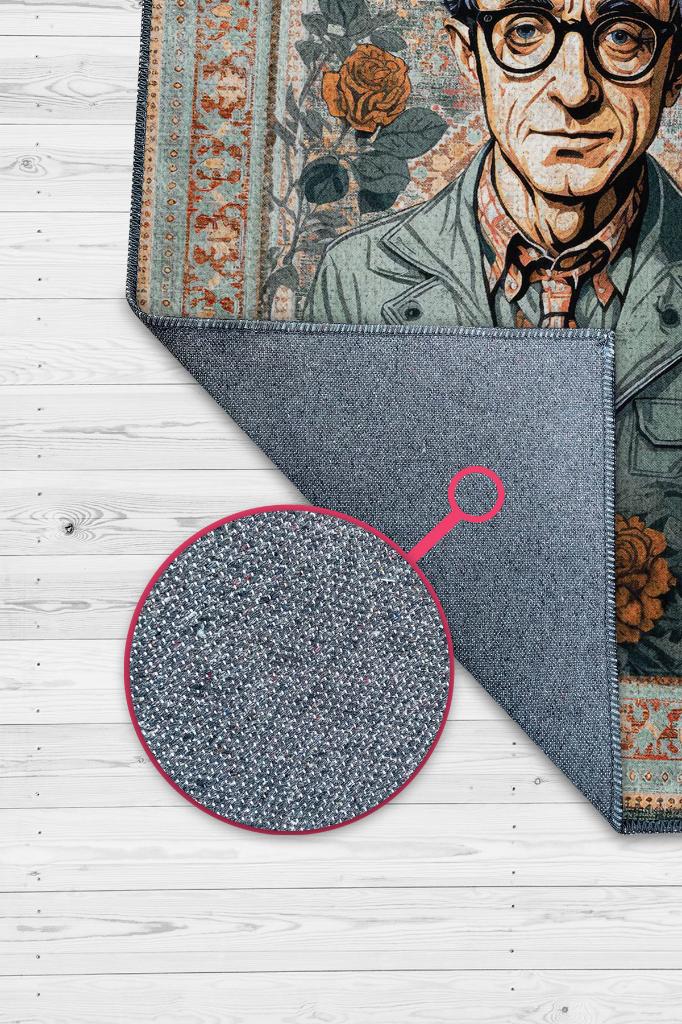 Woody Allen ,Modern Çiçek Desenli Art Deco Vintage Halı,Çok Renkli Maksimalist Halı