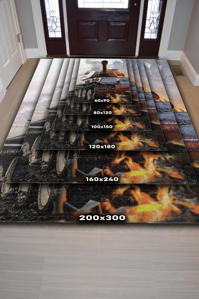 World Of Tanks Çok Renkli Oyuncu Halısı Figürlü Gamer Temalı Halı Oyuncuya Hediyelik Halı