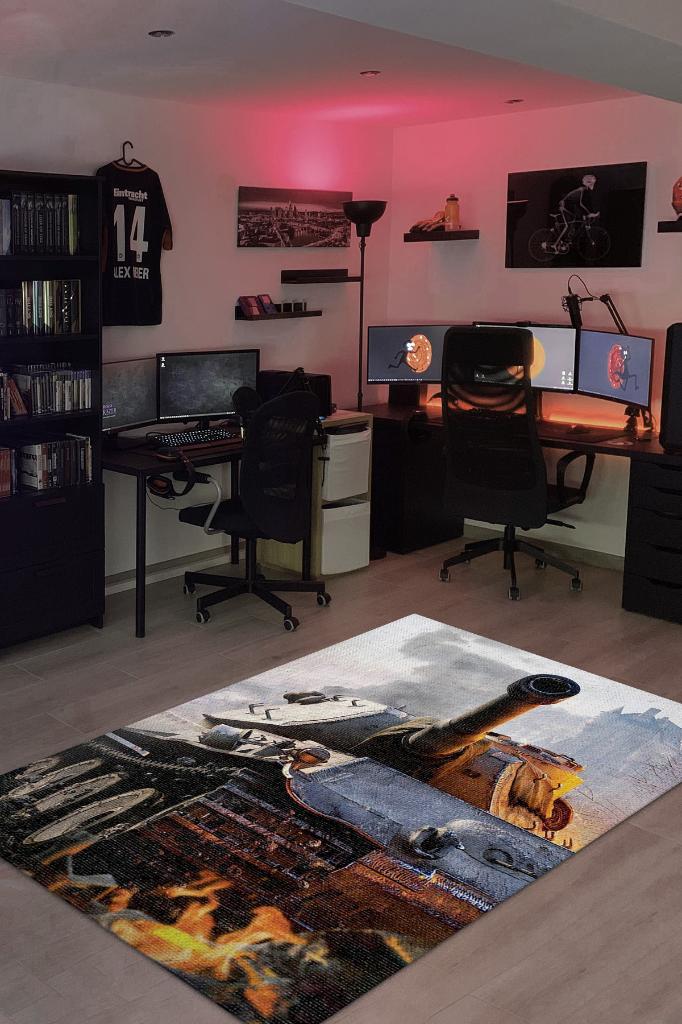 World Of Tanks Çok Renkli Oyuncu Halısı Figürlü Gamer Temalı Halı Oyuncuya Hediyelik Halı