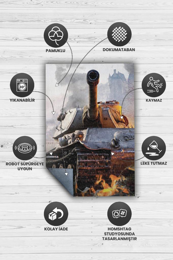 World Of Tanks Çok Renkli Oyuncu Halısı Figürlü Gamer Temalı Halı Oyuncuya Hediyelik Halı