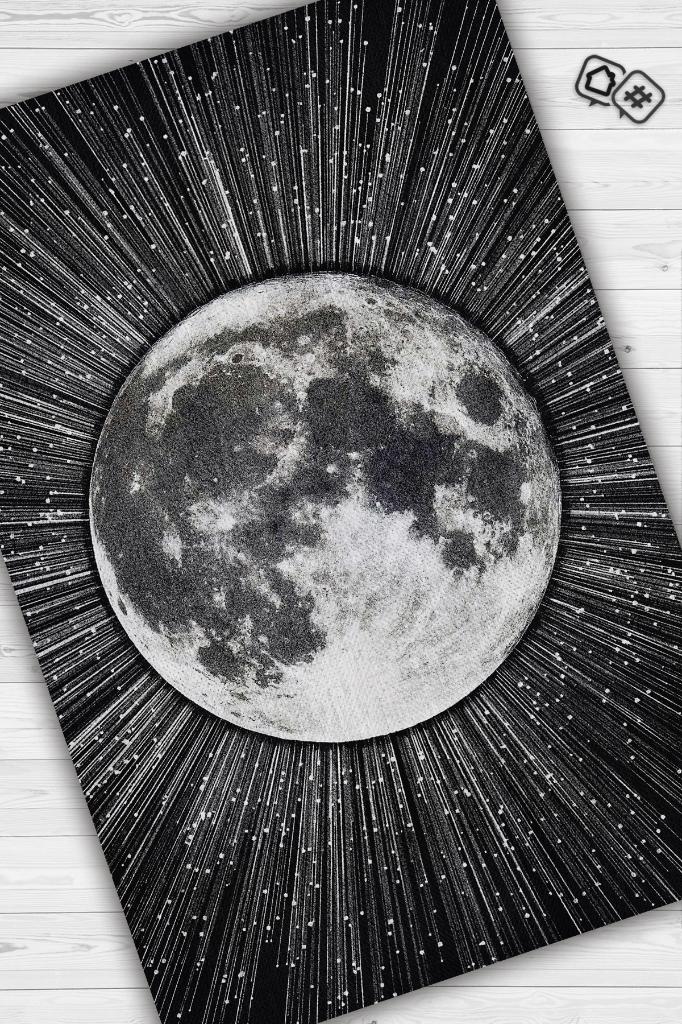 Yansıtan Siyah Renkli Salon Halısı Gökyüzü Temalı Genç Odası Halısı Koyu Renkli Halı