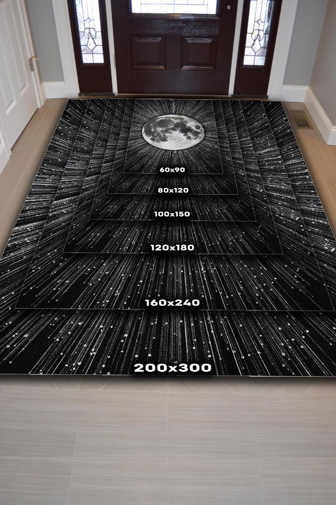 Yansıtan Siyah Renkli Salon Halısı Gökyüzü Temalı Genç Odası Halısı Koyu Renkli Halı